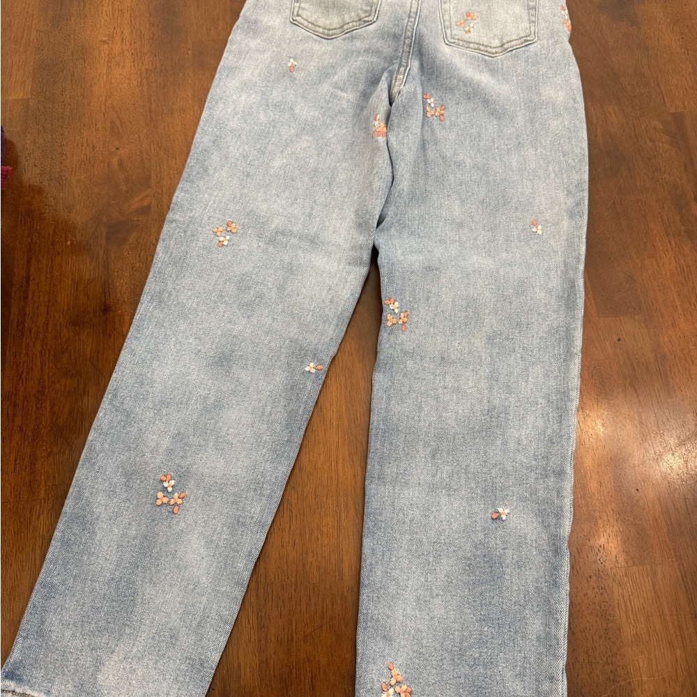 Cat & Jack Blue Jeans with Pink Floral Embroidery